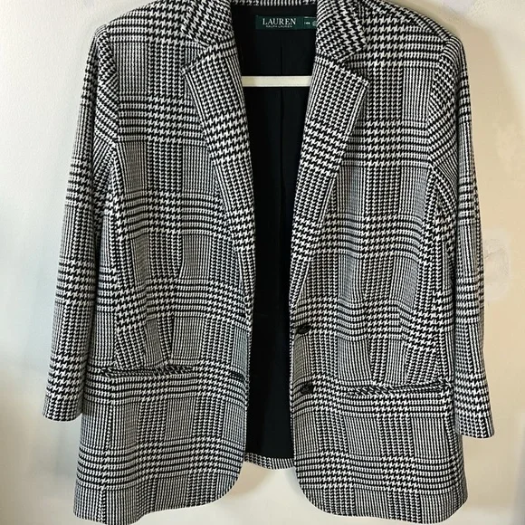 Lauren Ralph Lauren Women’s Houndstooth Heritage Print Blazer Jacket Sz 14w - Picture 2 of 14